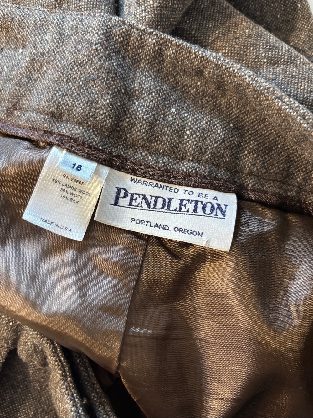 Vintage Pendleton Pants Size 16 Brown Wide-Leg Cuffed Ankle Trousers Wool Tweed - Picture 9 of 11